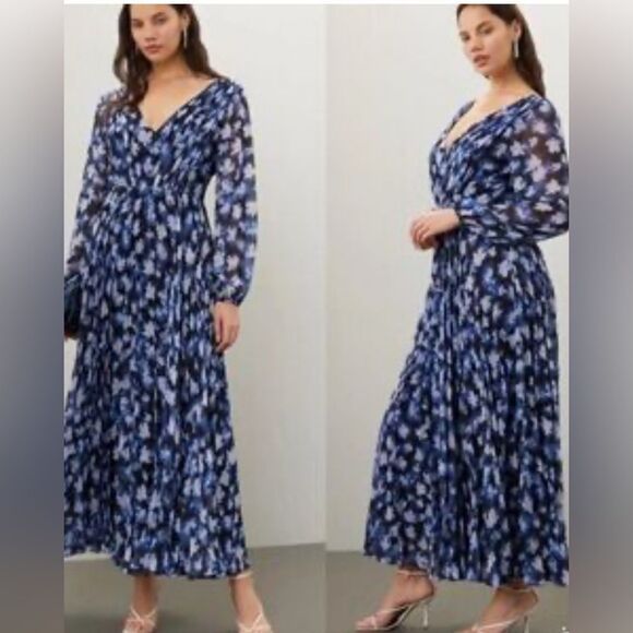 ML Monique Lhuillier Floral Chiffon Dress Gown Size 6 - Picture 1 of 5